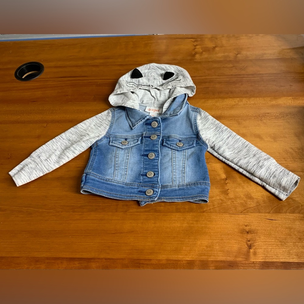 Cat & Jack Kids Denim and Gray Hooded Jacket Sz 12 M